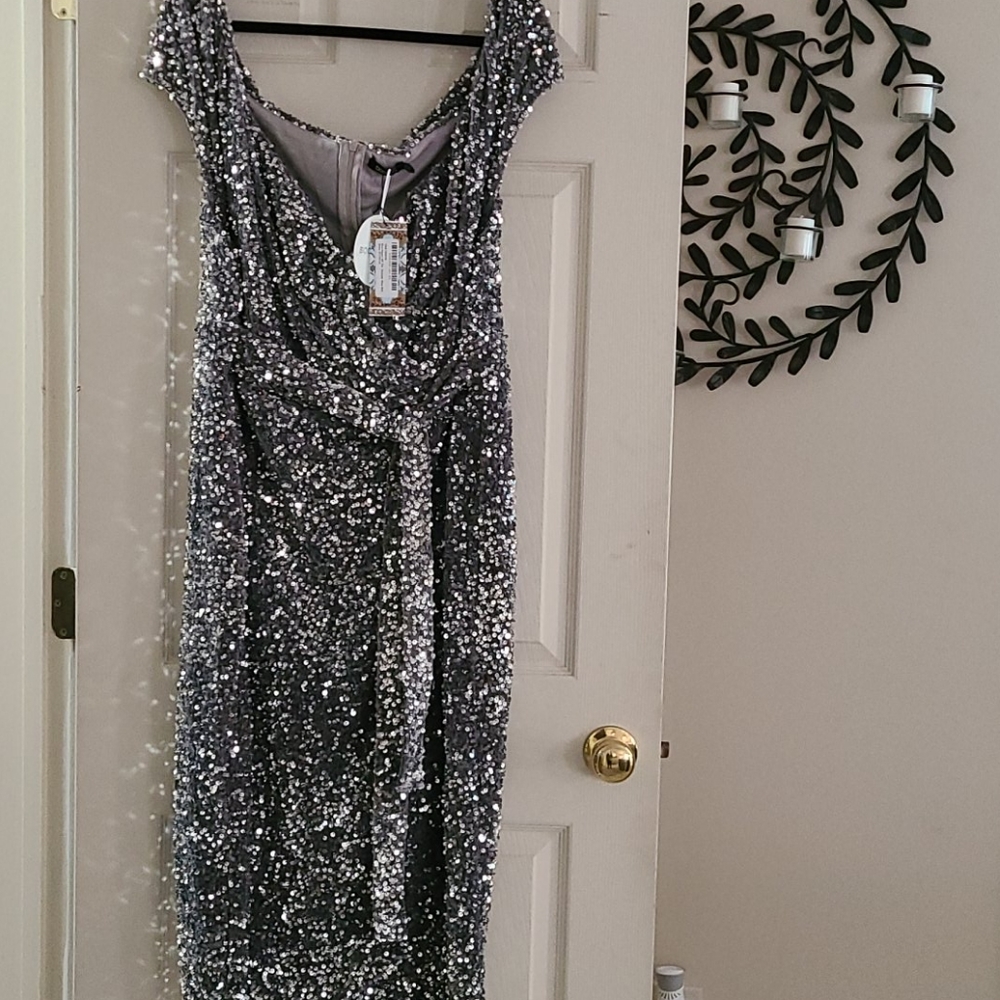Silver beaded off the shoulder dress size 20
